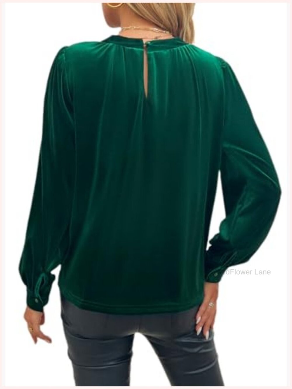 Womens Puff Long Sleeve Velvet Tunic Dressy Cute Elegant Ruched Holiday Top - Picture 4 of 4